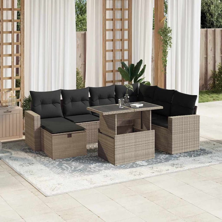 Set Canapele De Grădină, 8 Piese, Cu Perne, Bej, Poliratan