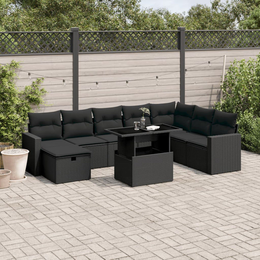 Set Mobilier De Grădină Cu Perne, 9 Piese, , Poliratan