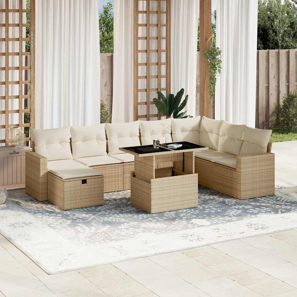 Set Mobilier De Grădină Cu Perne, 9 Piese, , Poliratan