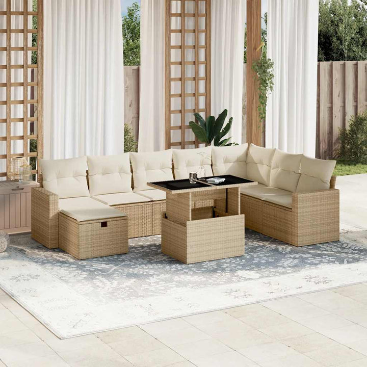 Set Mobilier De Grădină Cu Perne, 9 Piese, , Poliratan