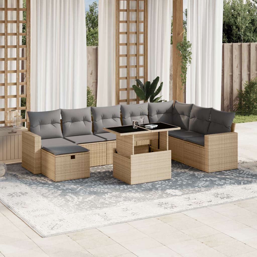 Set Mobilier De Grădină Cu Perne, 9 Piese, , Poliratan