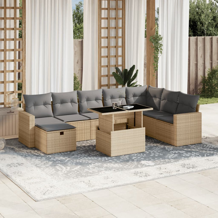 Set Mobilier De Grădină Cu Perne, 9 Piese, , Poliratan