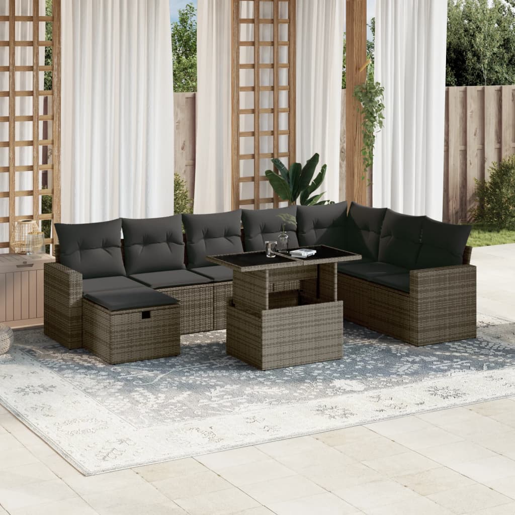 Set Mobilier De Grădină Cu Perne, 9 Piese, , Poliratan