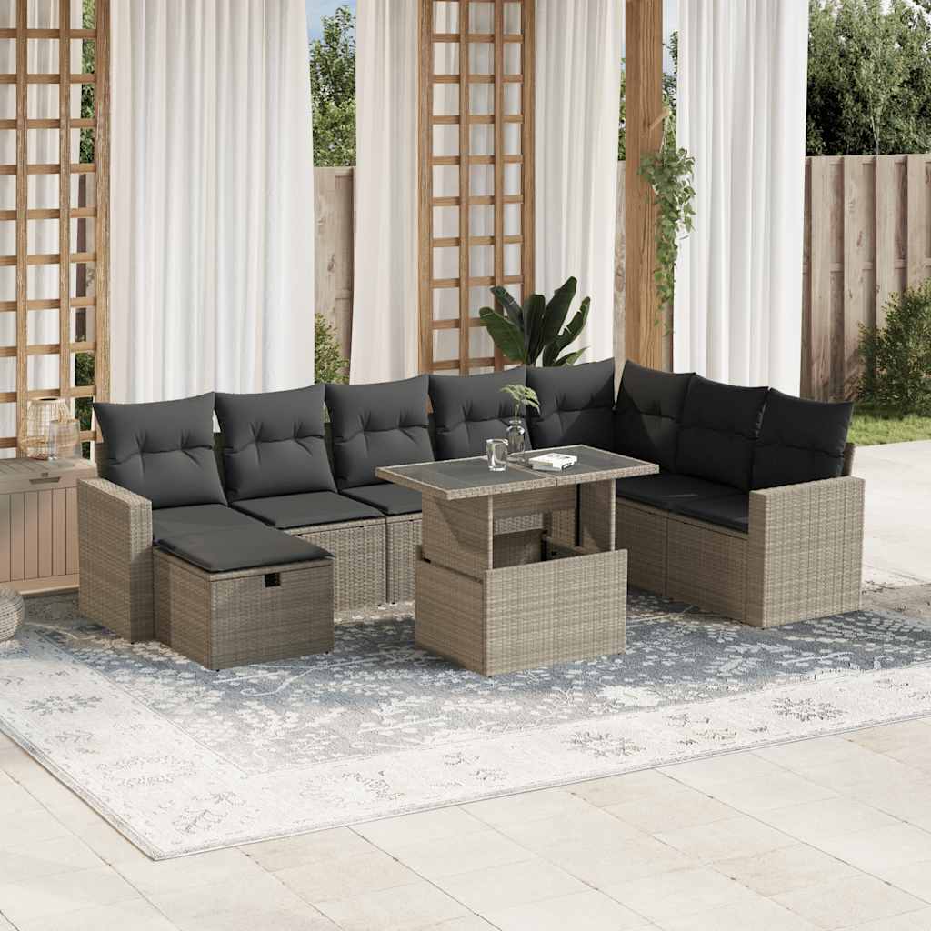 Set Mobilier De Grădină Cu Perne, 9 Piese, , Poliratan