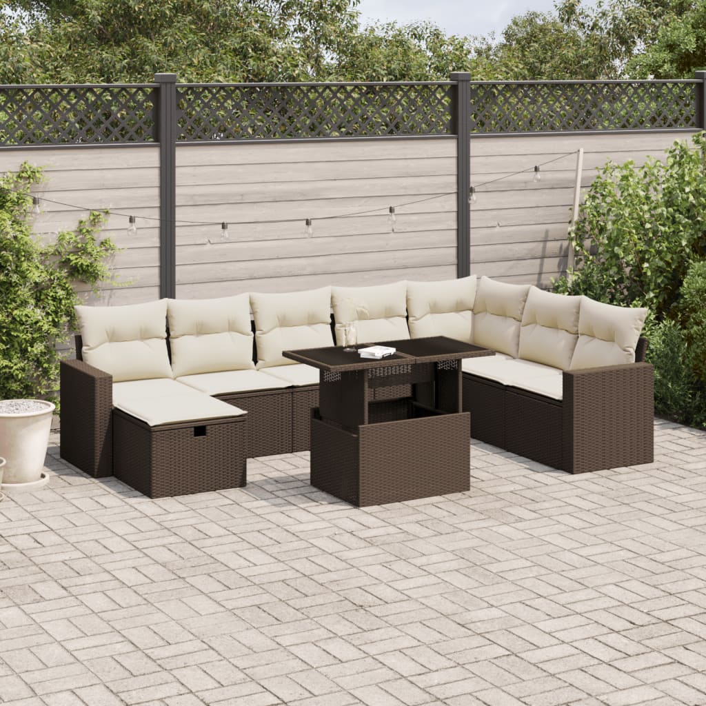 Set Mobilier De Grădină Cu Perne, 9 Piese, , Poliratan