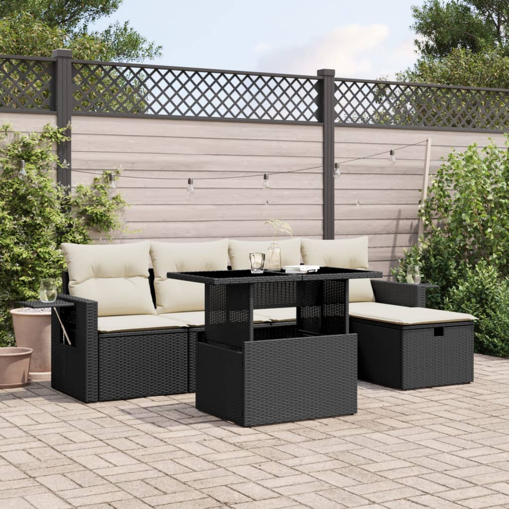 Set Canapele De Grădină Cu Perne, 6 Piese, Bej, Poliratan