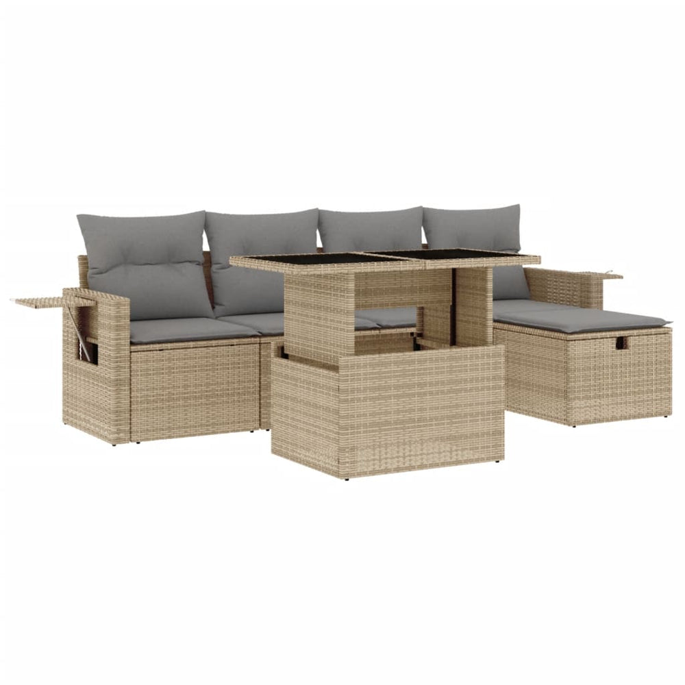 Set Canapele De Grădină Cu Perne, 6 Piese, Bej, Poliratan