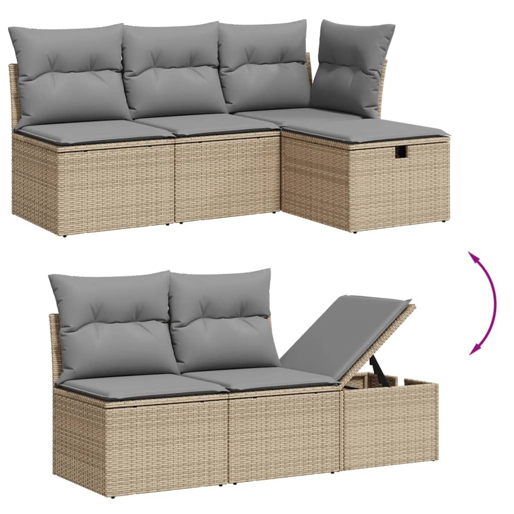 Set Canapele De Grădină Cu Perne, 6 Piese, Bej, Poliratan