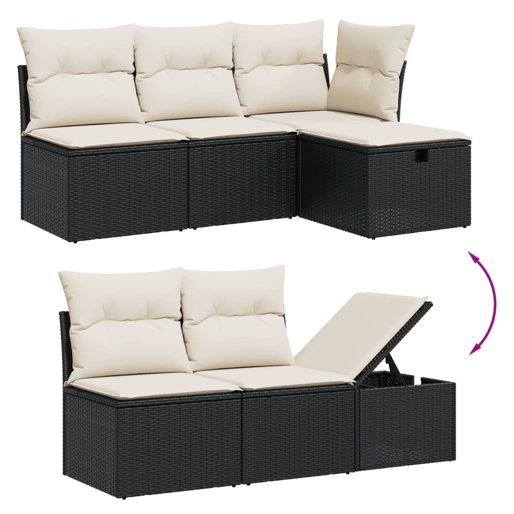 Set Canapele De Grădină Cu Perne, 7 Piese, Negru, Poliratan