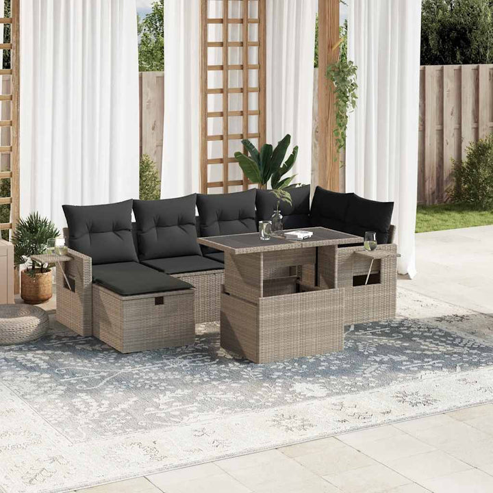 Set Canapele De Grădină Cu Perne, 7 Piese, Negru, Poliratan