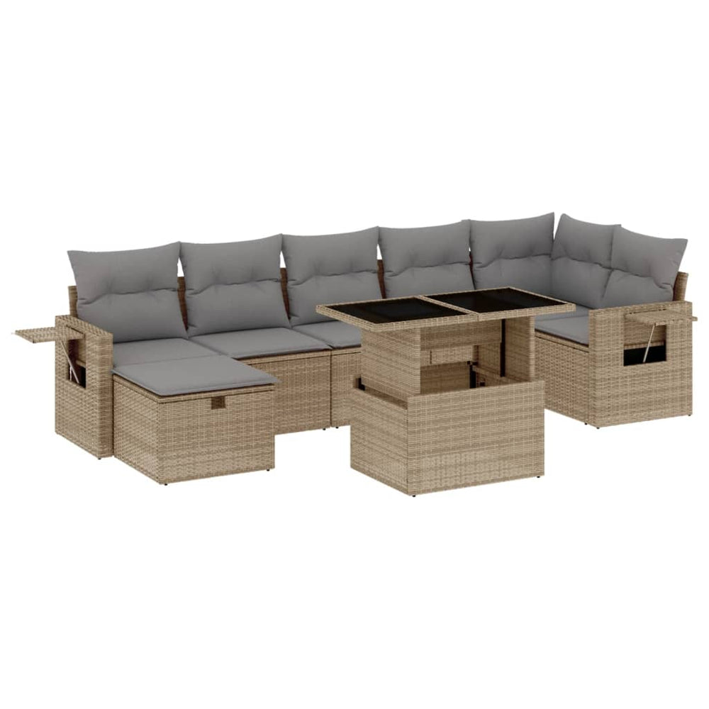 Set Canapele De Grădină, 8 Piese, Cu Perne, Bej, Poliratan