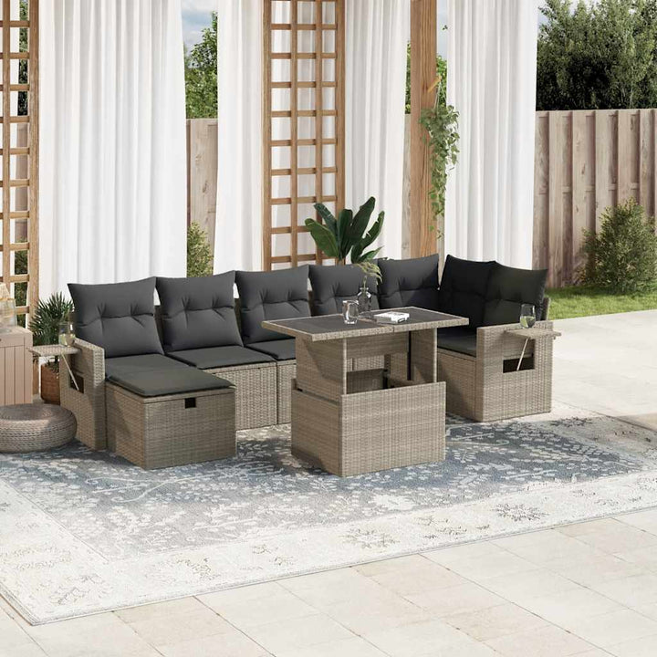 Set Canapele De Grădină, 8 Piese, Cu Perne, Bej, Poliratan