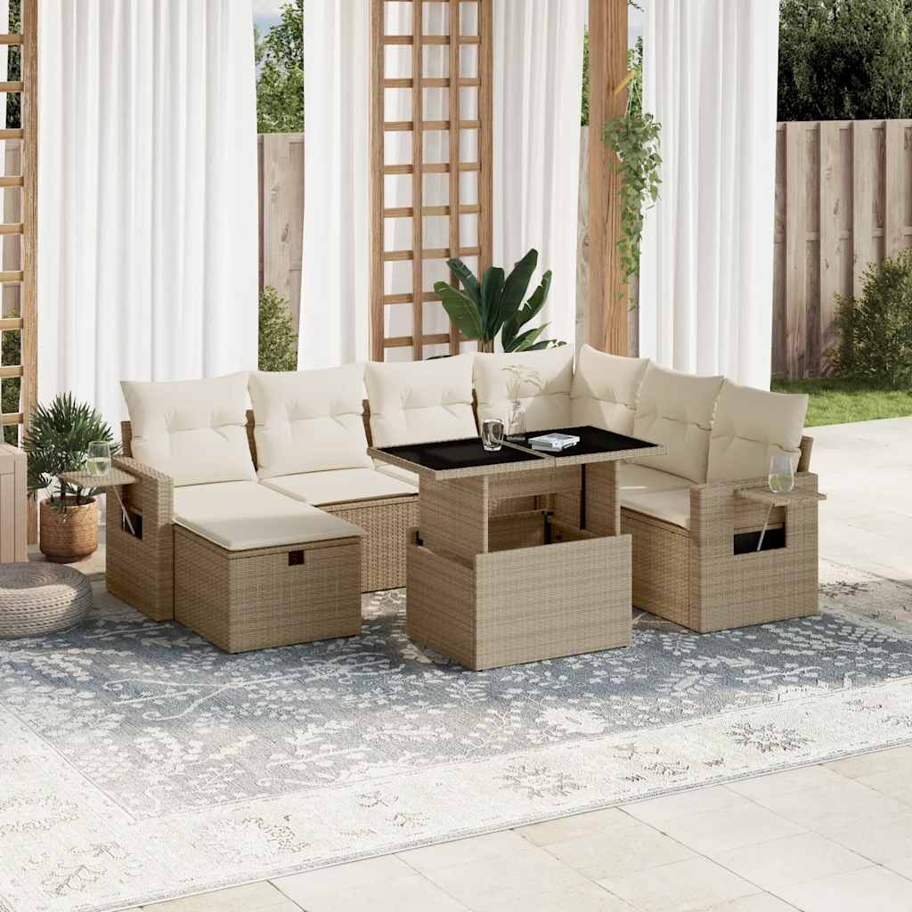 Set Mobilier De Grădină Cu Perne, 8 Piese, , Poliratan