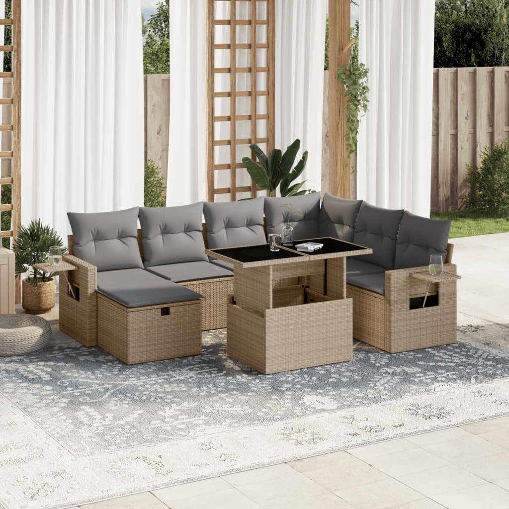Set Mobilier De Grădină Cu Perne, 8 Piese, , Poliratan