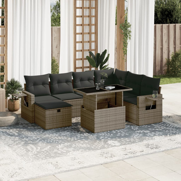 Set Mobilier De Grădină Cu Perne, 8 Piese, , Poliratan