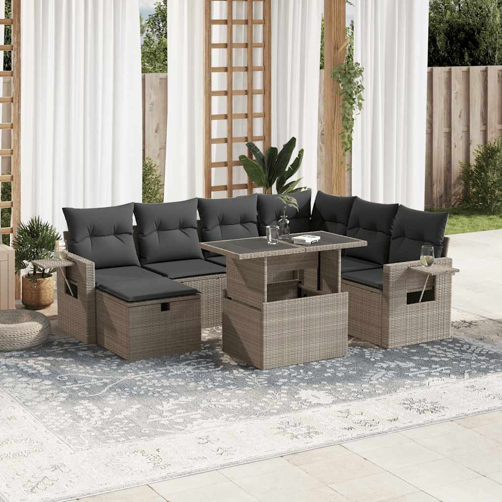 Set Mobilier De Grădină Cu Perne, 8 Piese, , Poliratan