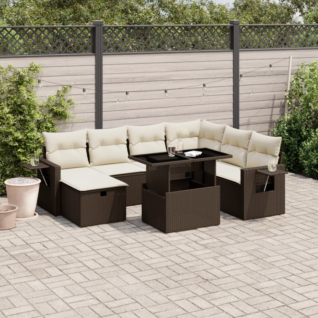 Set Mobilier De Grădină Cu Perne, 8 Piese, , Poliratan