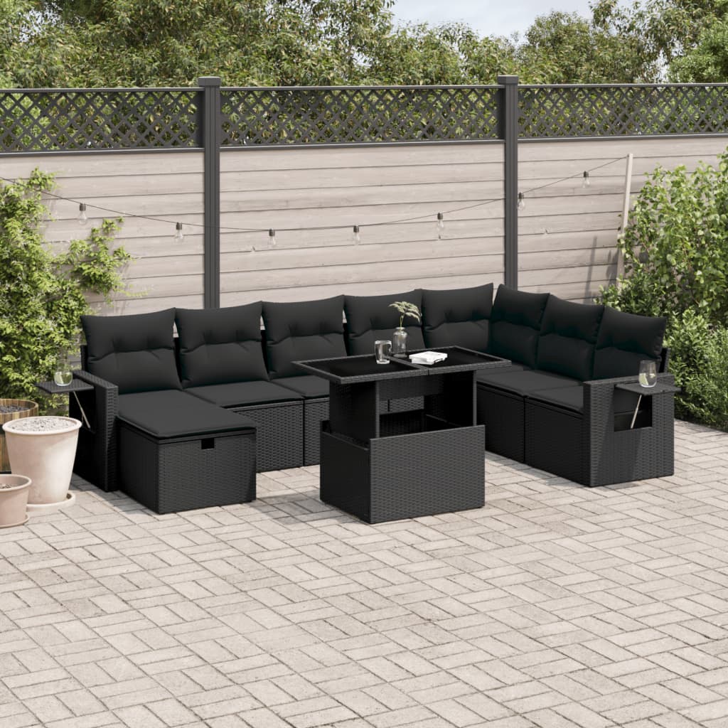 Set Canapele De Grădină, 9 Piese, Cu Perne, Bej, Poliratan