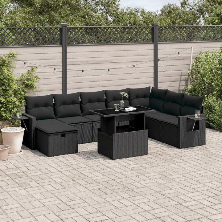 Set Canapele De Grădină, 9 Piese, Cu Perne, Bej, Poliratan
