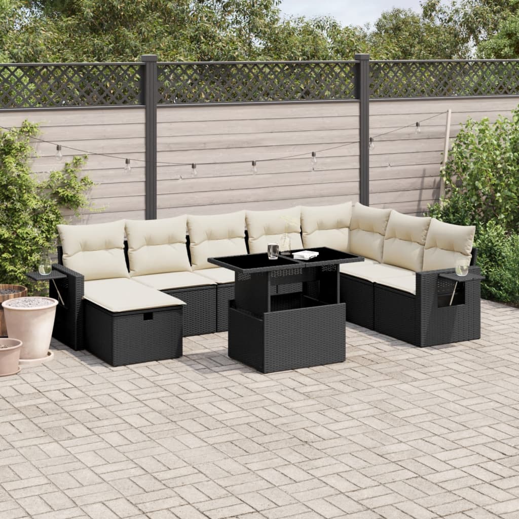 Set Canapele De Grădină, 9 Piese, Cu Perne, Bej, Poliratan