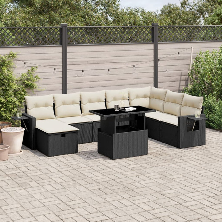 Set Canapele De Grădină, 9 Piese, Cu Perne, Bej, Poliratan