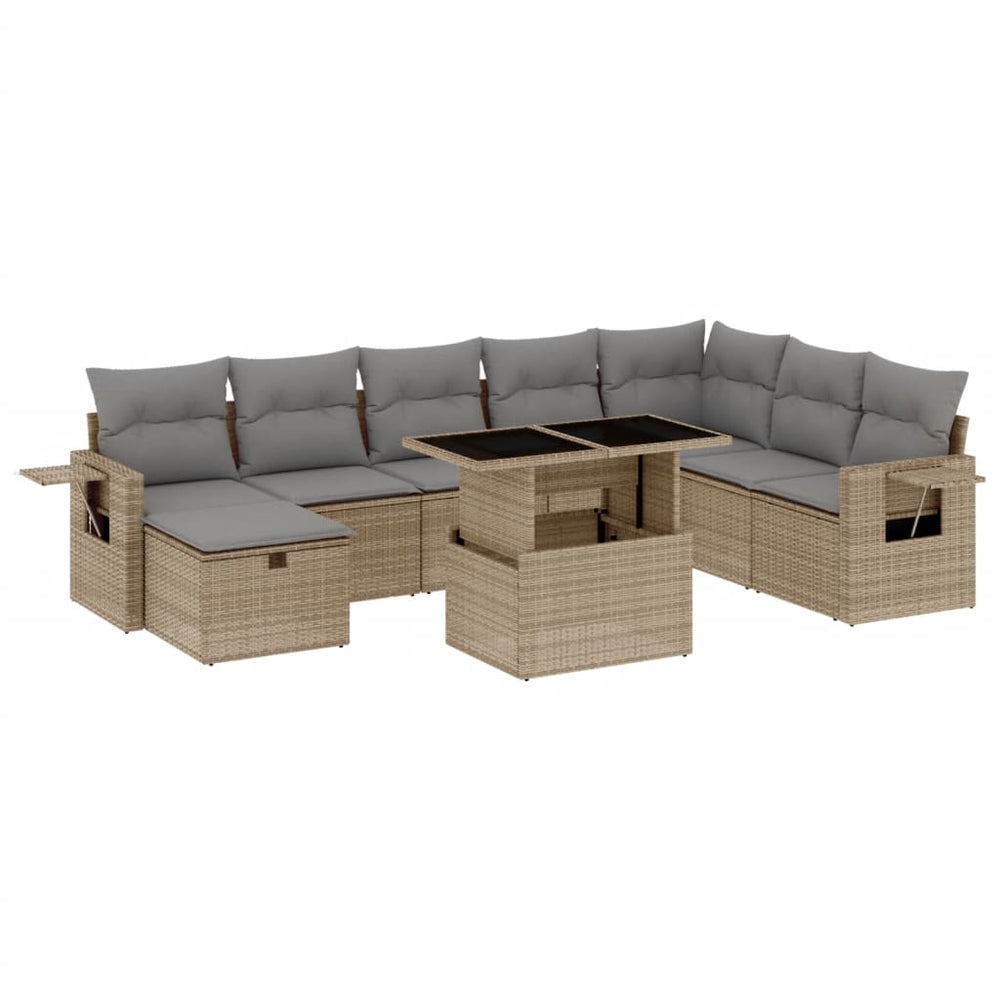 Set Canapele De Grădină, 9 Piese, Cu Perne, Bej, Poliratan