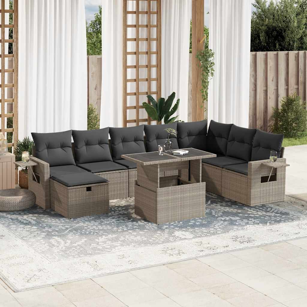 Set Canapele De Grădină, 9 Piese, Cu Perne, Bej, Poliratan
