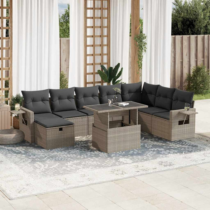 Set Canapele De Grădină, 9 Piese, Cu Perne, Bej, Poliratan