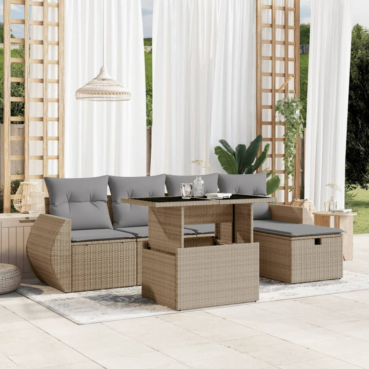 Set Mobilier De Grădină Cu Perne, 6 Piese, , Poliratan
