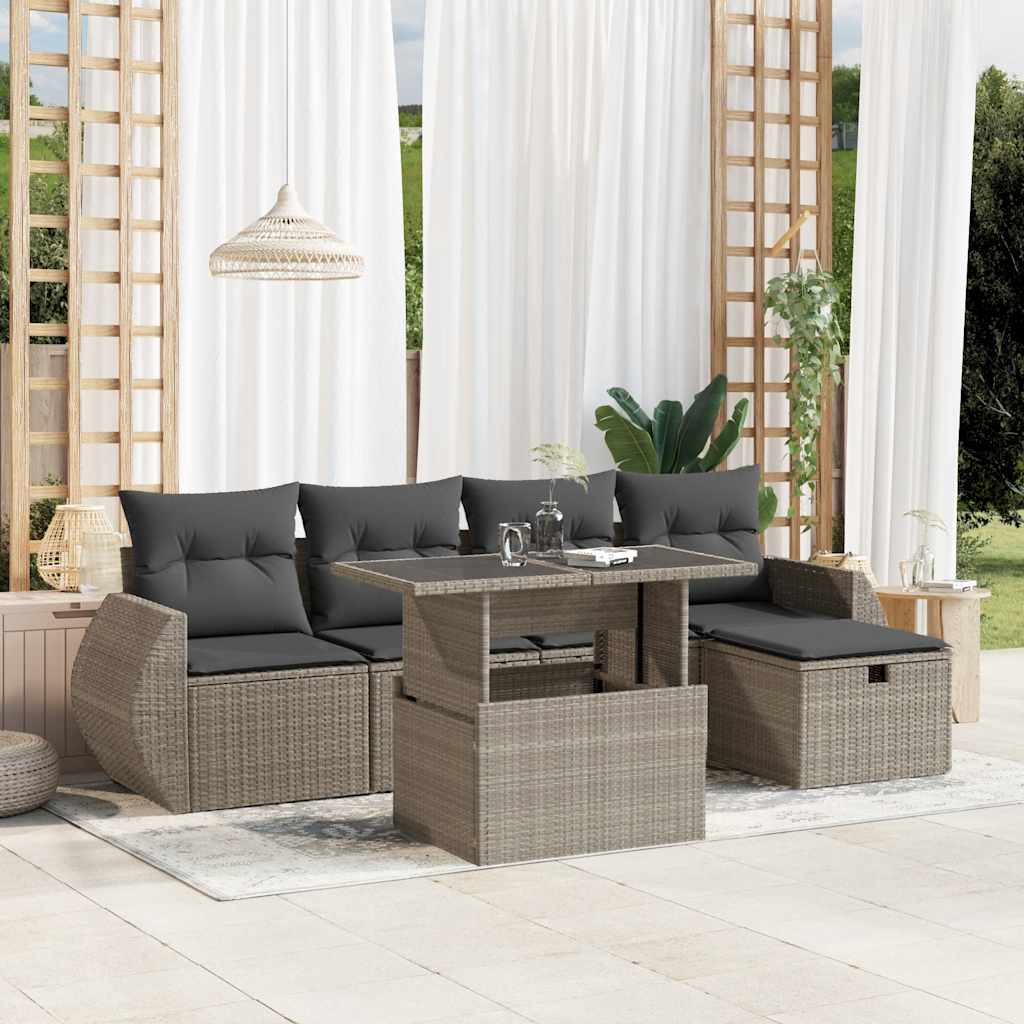 Set Mobilier De Grădină Cu Perne, 6 Piese, , Poliratan