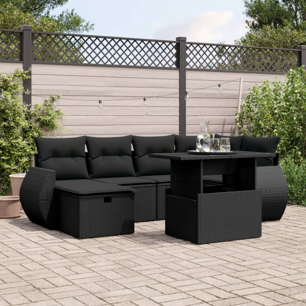 Set Canapele De Grădină, 7 Piese, Cu Perne, Bej, Poliratan