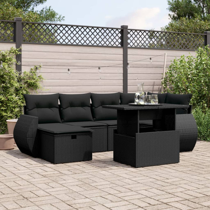Set Canapele De Grădină, 7 Piese, Cu Perne, Bej, Poliratan