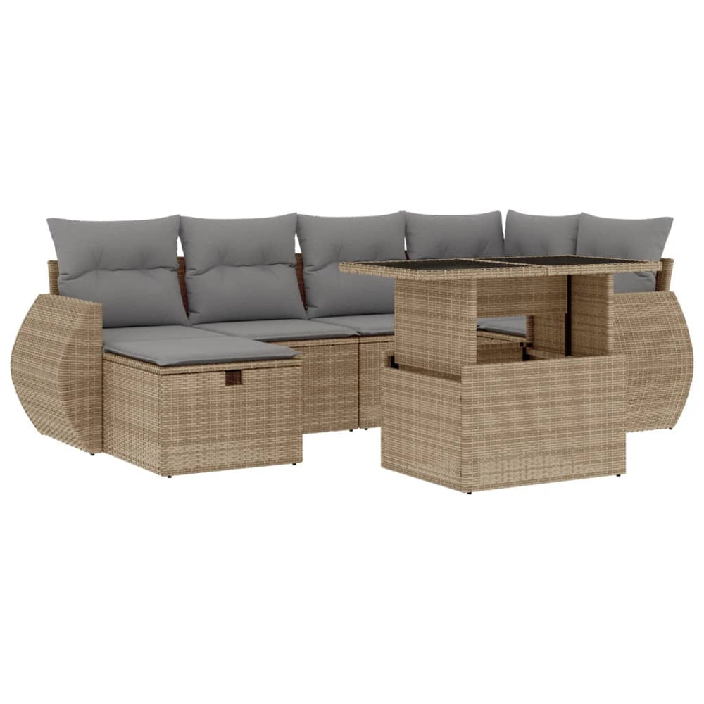 Set Canapele De Grădină, 7 Piese, Cu Perne, Bej, Poliratan