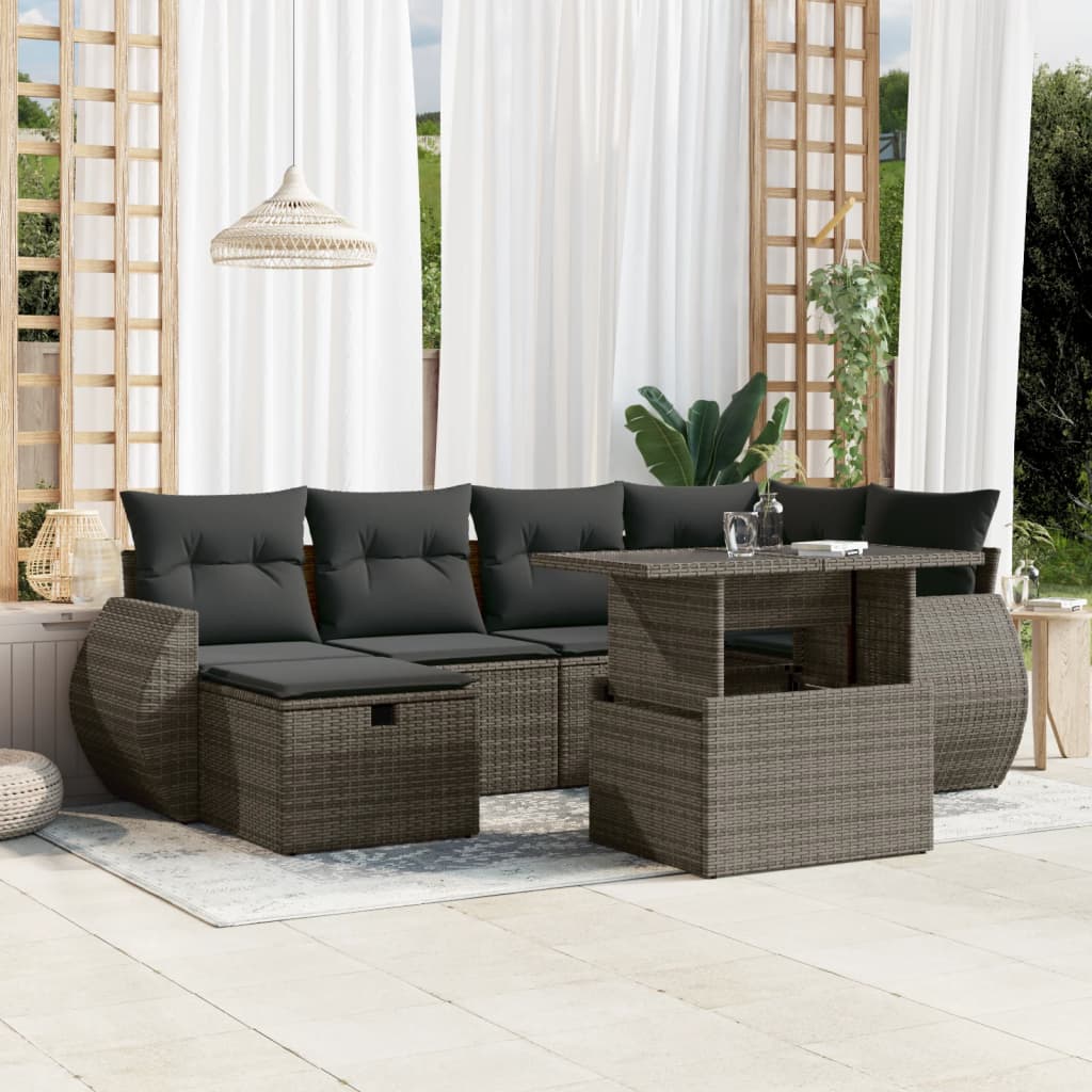 Set Canapele De Grădină, 7 Piese, Cu Perne, Bej, Poliratan