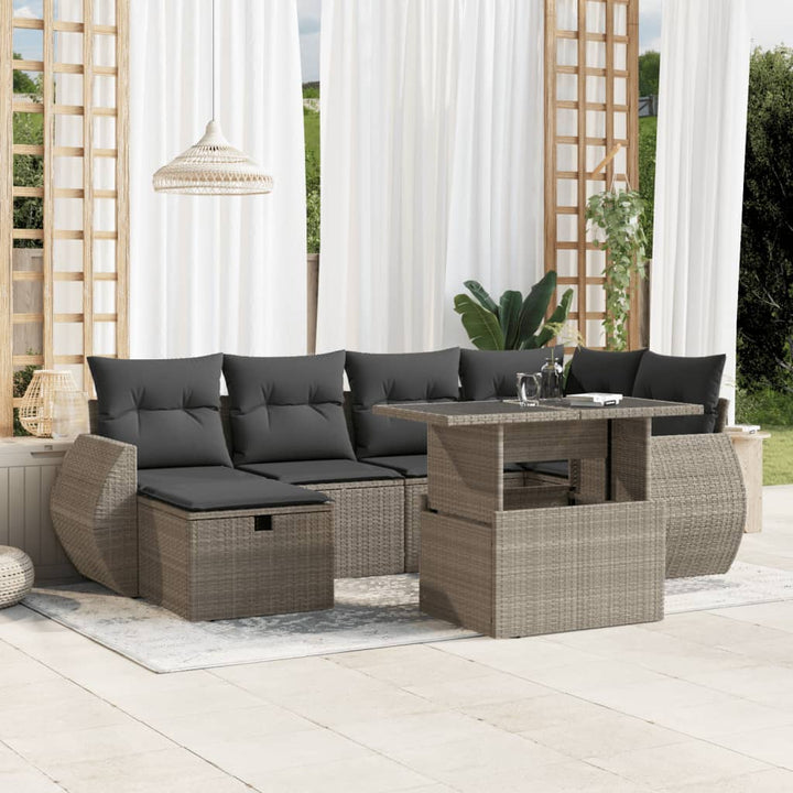 Set Canapele De Grădină, 7 Piese, Cu Perne, Bej, Poliratan