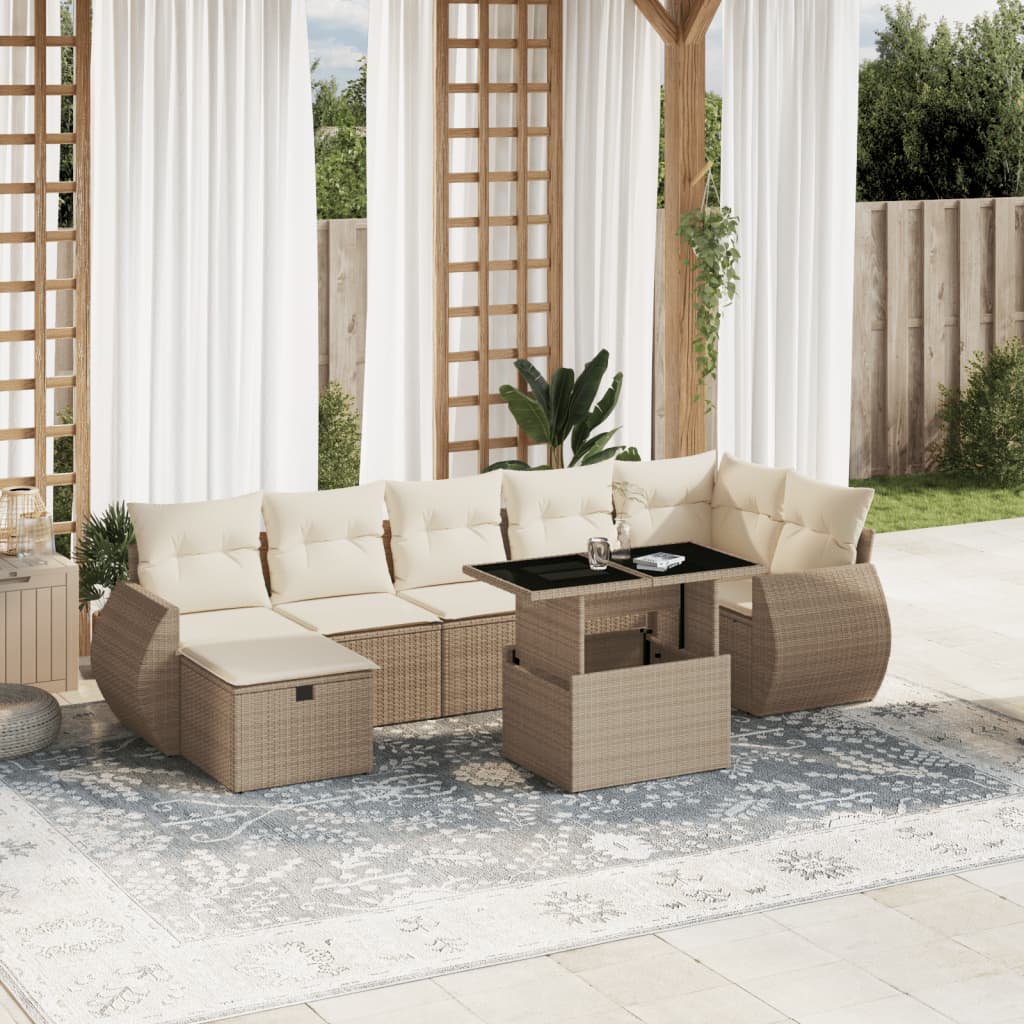 Set Mobilier De Grădină Cu Perne, 8 Piese, Negru, Poliratan