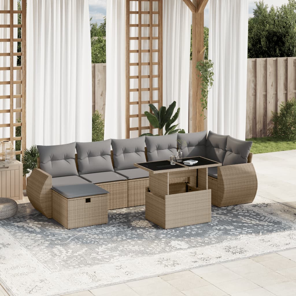 Set Mobilier De Grădină Cu Perne, 8 Piese, Negru, Poliratan