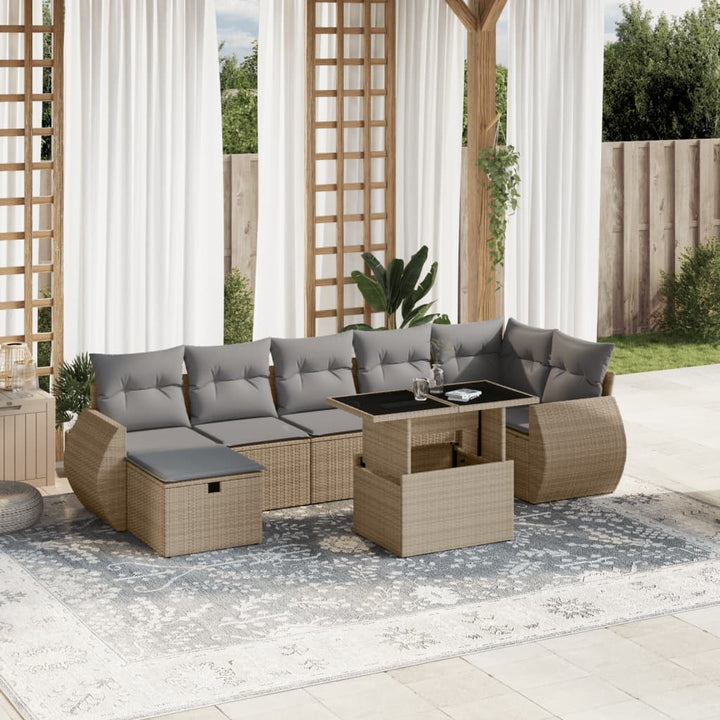 Set Mobilier De Grădină Cu Perne, 8 Piese, Negru, Poliratan
