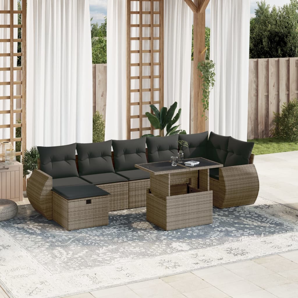 Set Mobilier De Grădină Cu Perne, 8 Piese, Negru, Poliratan