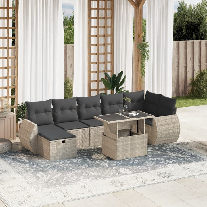 Set Mobilier De Grădină Cu Perne, 8 Piese, Negru, Poliratan