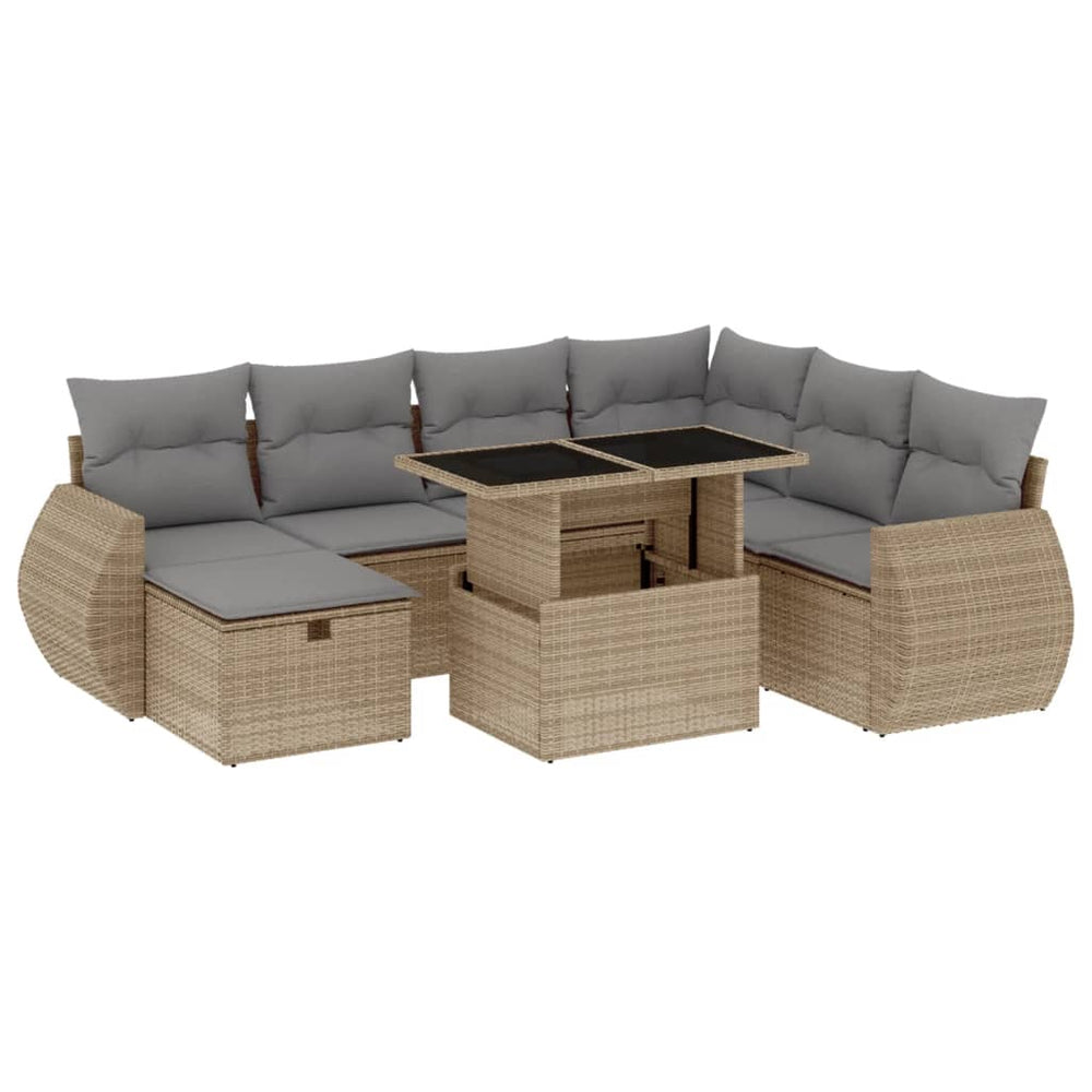 Set Canapele De Grădină, 8 Piese, Cu Perne, Bej, Poliratan