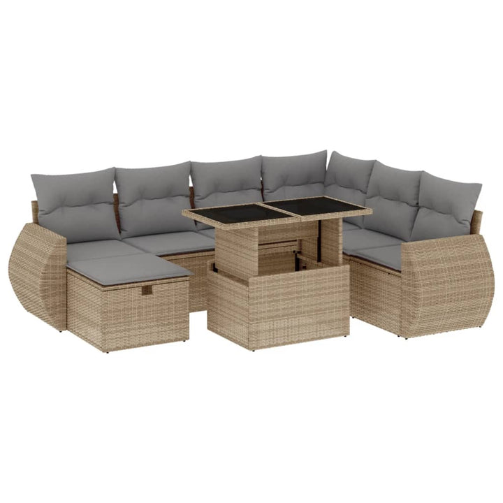 Set Canapele De Grădină, 8 Piese, Cu Perne, Bej, Poliratan