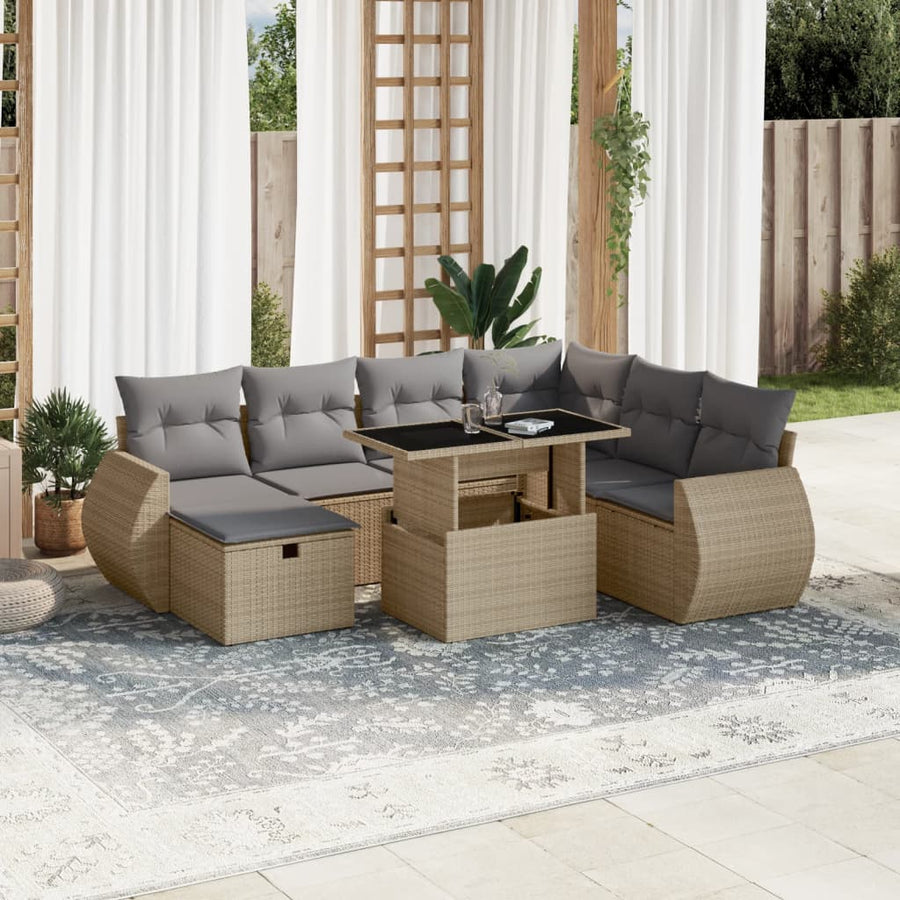 Set Canapele De Grădină, 8 Piese, Cu Perne, Bej, Poliratan