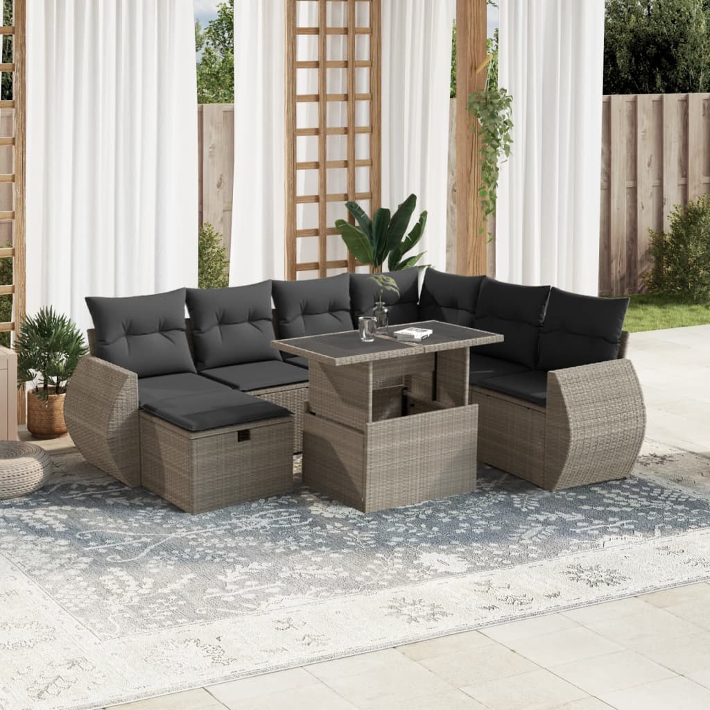 Set Canapele De Grădină, 8 Piese, Cu Perne, Bej, Poliratan