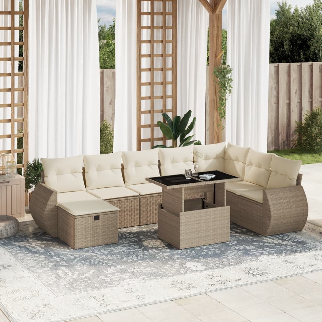 Set Mobilier De Grădină Cu Perne, 9 Piese, Negru, Poliratan