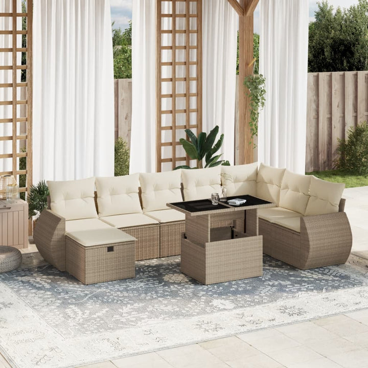 Set Mobilier De Grădină Cu Perne, 9 Piese, Negru, Poliratan