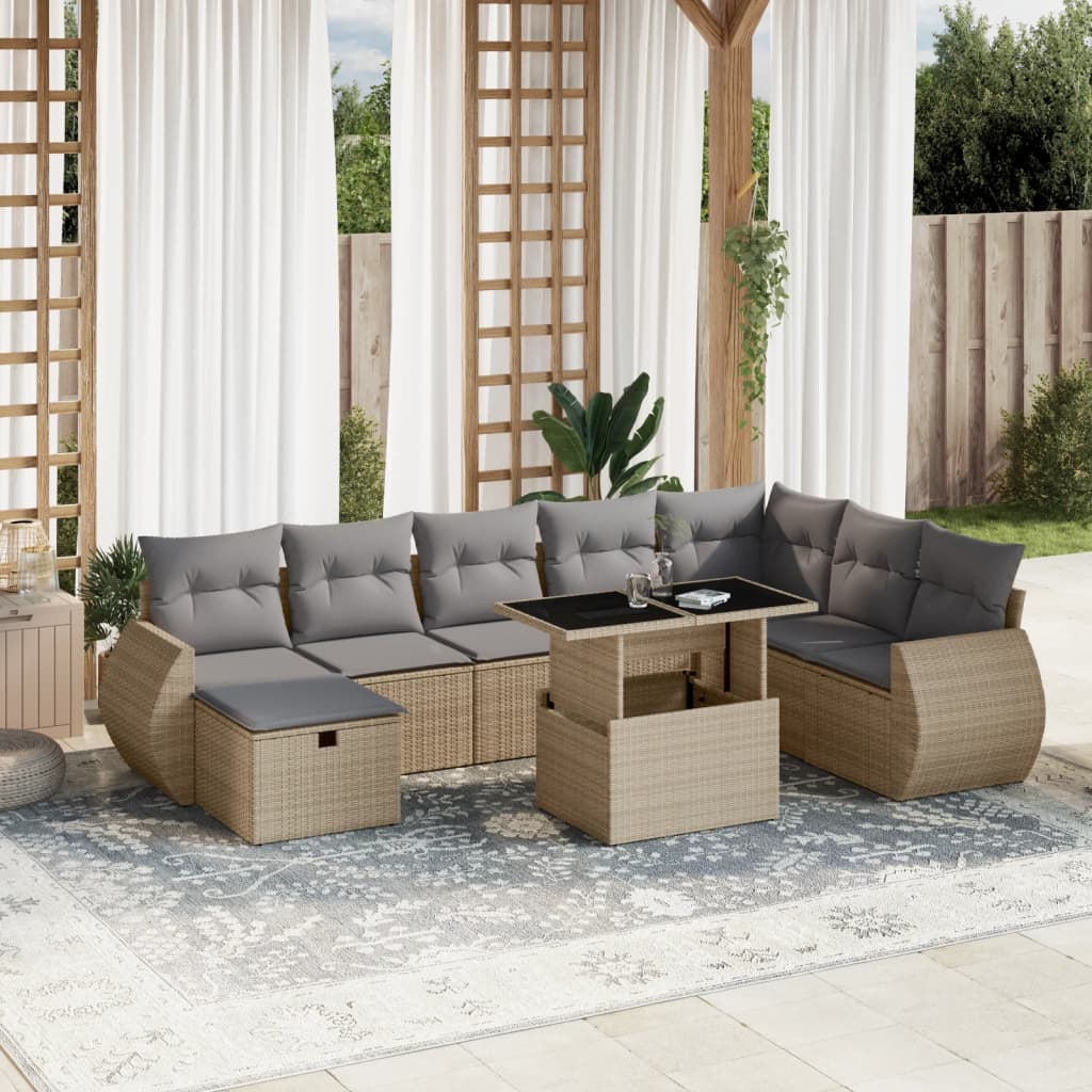 Set Mobilier De Grădină Cu Perne, 9 Piese, Negru, Poliratan
