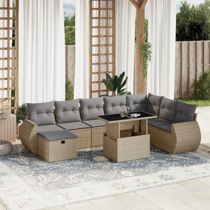 Set Mobilier De Grădină Cu Perne, 9 Piese, Negru, Poliratan