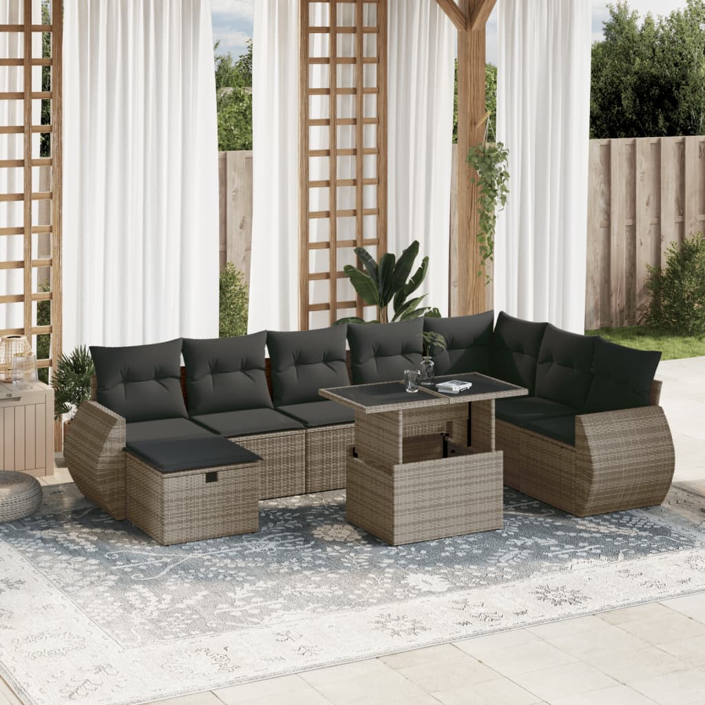 Set Mobilier De Grădină Cu Perne, 9 Piese, Negru, Poliratan