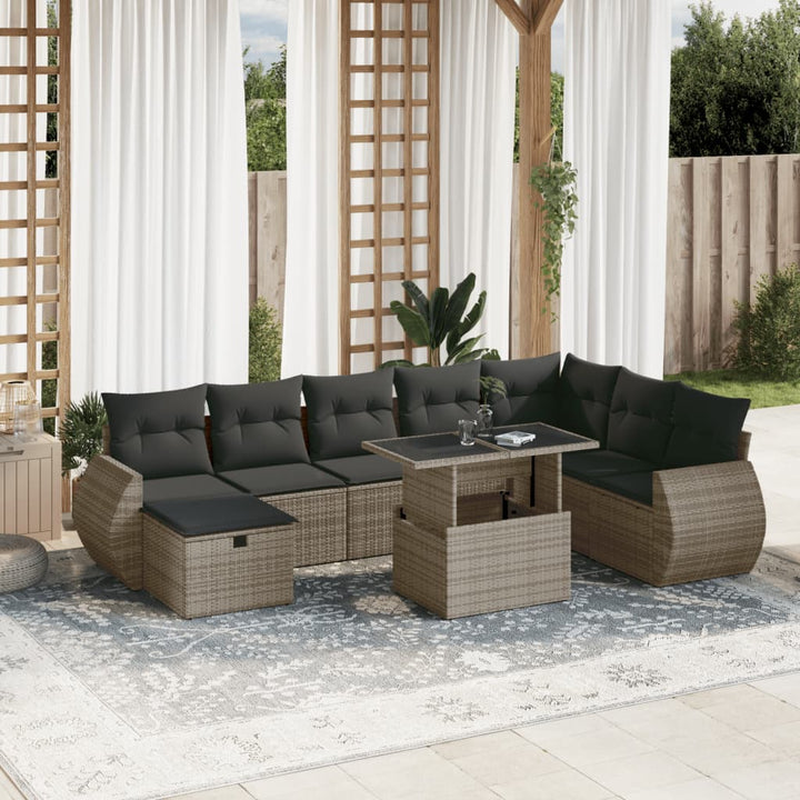 Set Mobilier De Grădină Cu Perne, 9 Piese, Negru, Poliratan